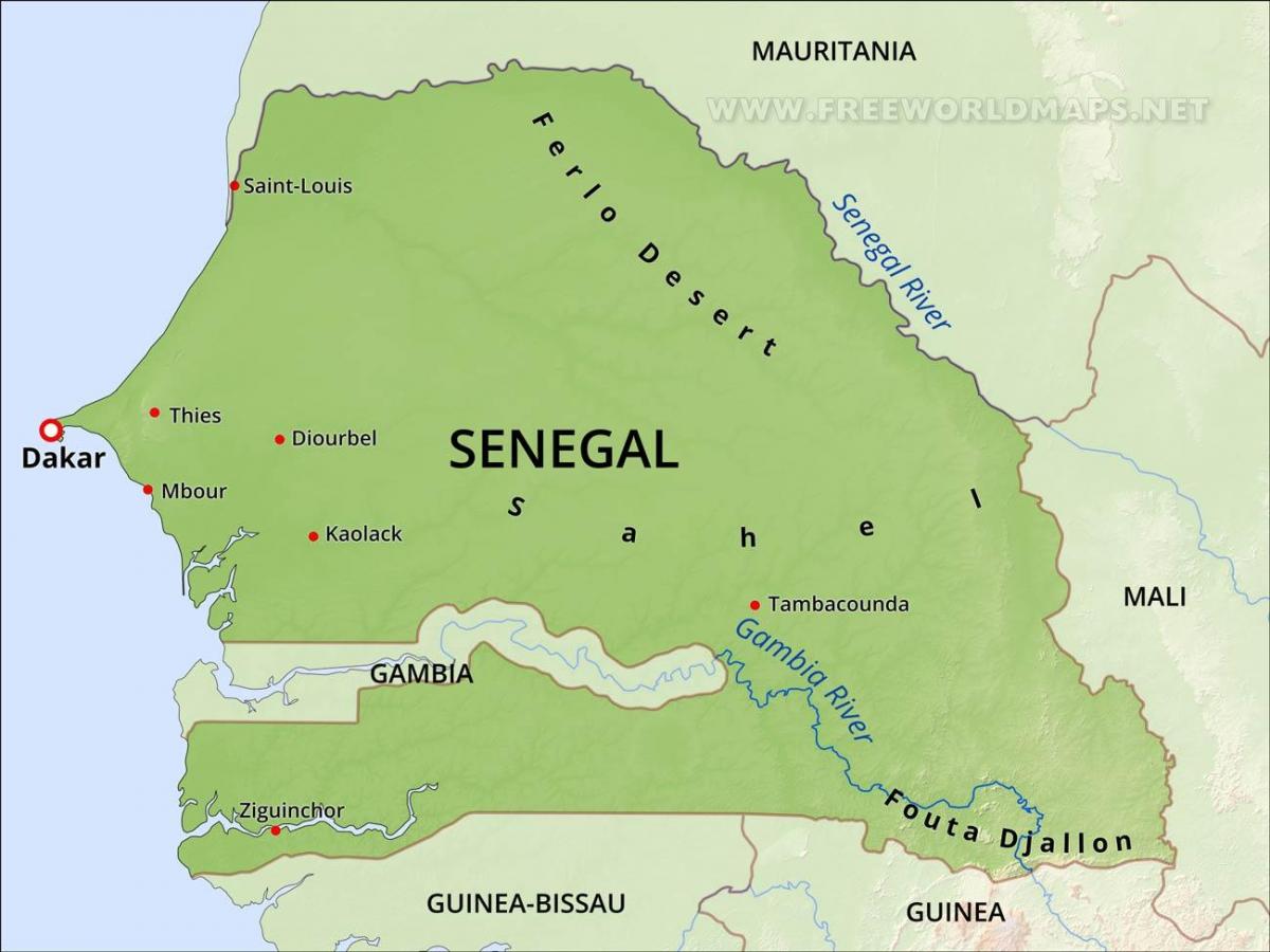 mapa de mapa físic del Senegal